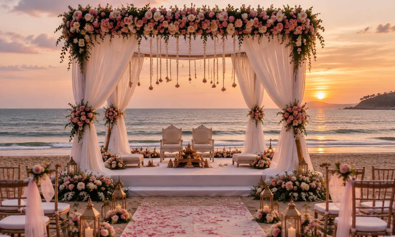 Beach destination wedding mandap